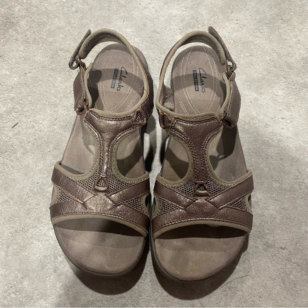 Clarks In Motion Jump Slingback Sandal Womens 7.5 Pewter Open Toe Casual Comfort